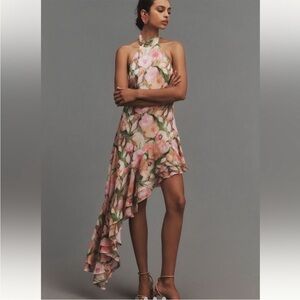 Astr Pink Floral Halter Asymmetrical Maxi Dress